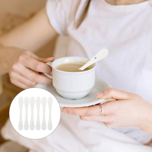 

spoons 6pcs ceramic coffee stirring ice cream kitchen supplies (white)