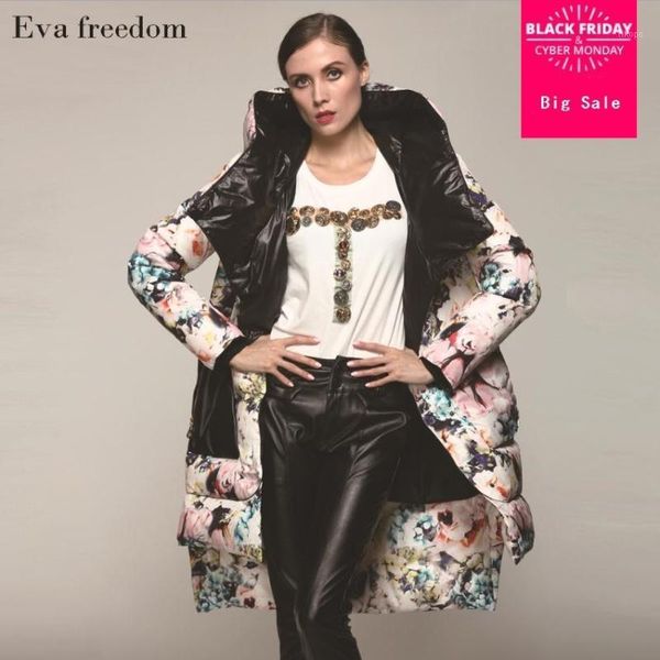 

women's down & parkas s-2xl 90% duck coat fashion brand hooded asymmetric long jacket female printed slim thicker warm wj27131, Black