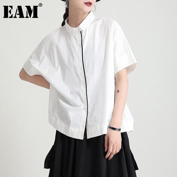 

women's blouses & shirts [eam] women white zipper big size blouse stand collar half sleeve loose fit shirt fashion tide spring summer 2