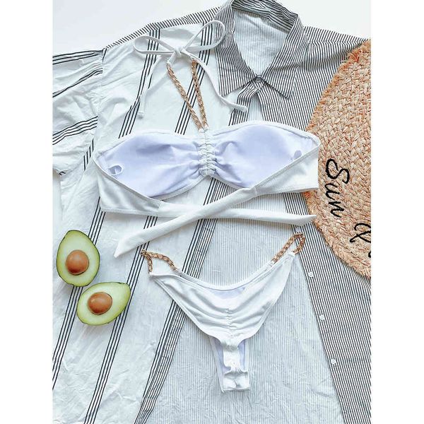 

new chain swimwear women bandeau push up swimsuit female two pieces bikini set bather bathing suits beach wearing