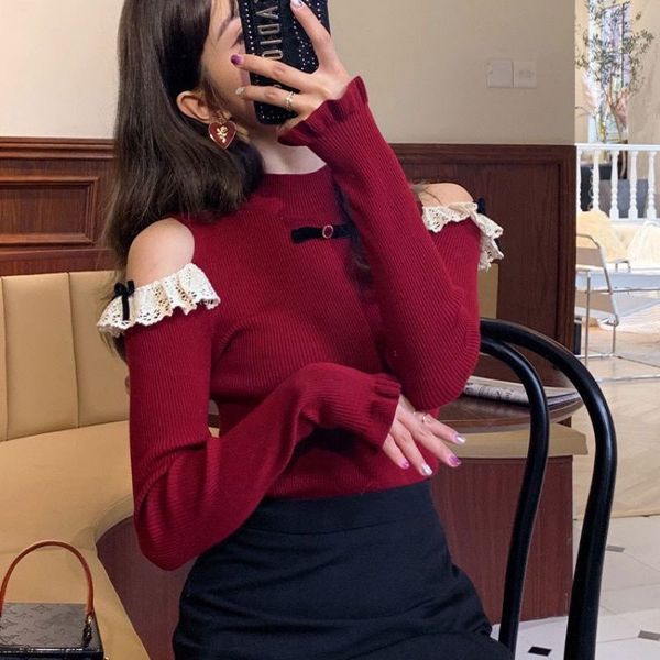

women's sweaters female sweater, slim fit knitted, shoulder tight female, winter, chrs, White;black