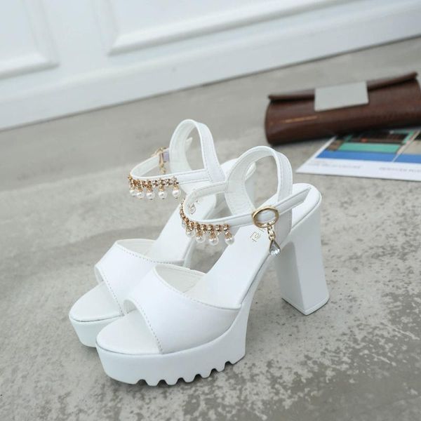 

summer ladies sandals women shoes fish mouth rhinestone platform high heels buckle strap woman casual sandal, Black