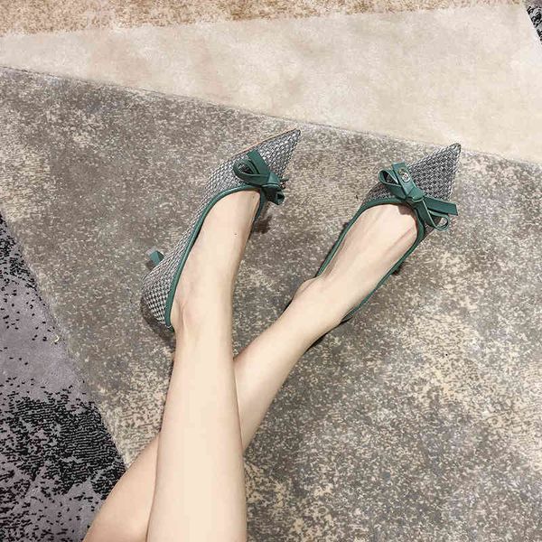 

sandals 982-c1 grey bowknot color matching woven high heels women's thin heel pointed net red single shoes autumn bj09, Black