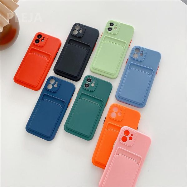 

cell phone pouches fashion card bag case for 12 11 pro max 7 8 plus cute fluorescent color soft cover se 2021 x xr xs