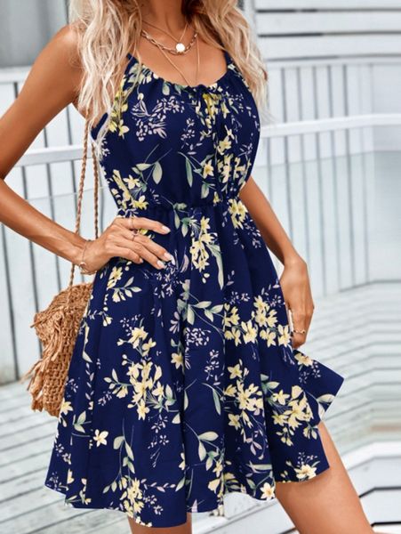 

allover floral print cami dress e1ay#, Black;gray