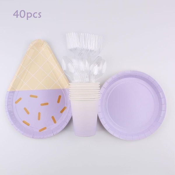 

purple birthday party ice cream plate disposable paper tablecloth towel supplies children decoration dinnerware