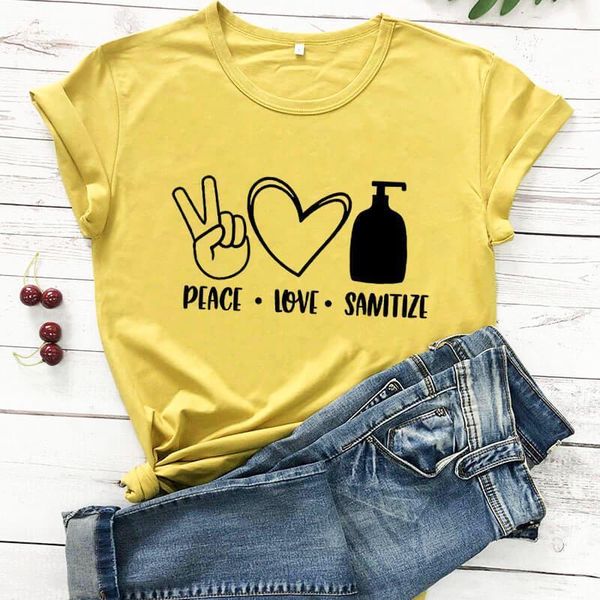 

peace love social distancing women t shirt quarantine arrival 100%cotton funny stay home, White