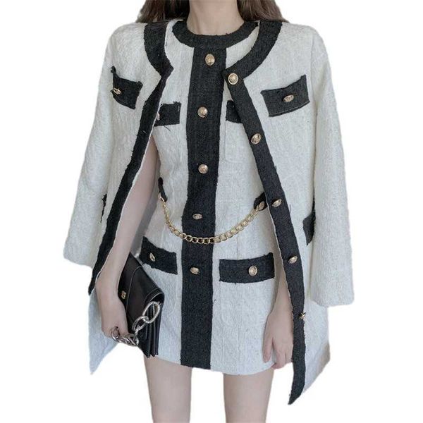 

getspring women woolen coat color matching long wool overcoat vintage casual white coats jackets winter 210601, Black