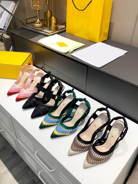 

pointed translucent knitted colored women's sandals elastic material back heel cushion size 35-42, Black