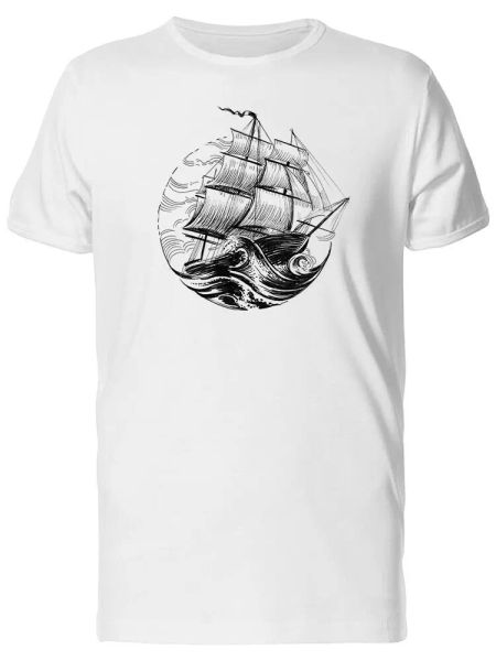 

old ship vintage sketch men's tee -image by shutterstock, White;black