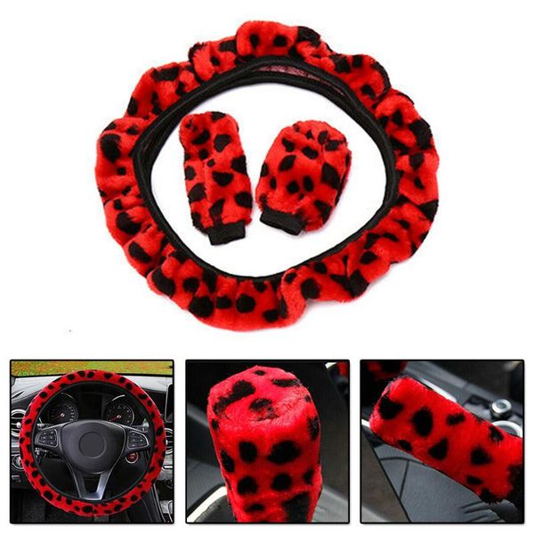 

plush steering wheel cover car accessories hand brake red winter covers