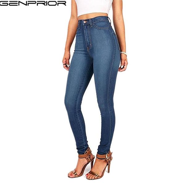 

spring high waist skinny jeans women softener elastic zipper cotton slim casual pencil pants girl women's, Blue
