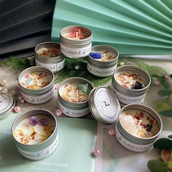 

candles 1 pc scented long lasting can soy crystal stone dried flower inplate fragrance candle smokeless