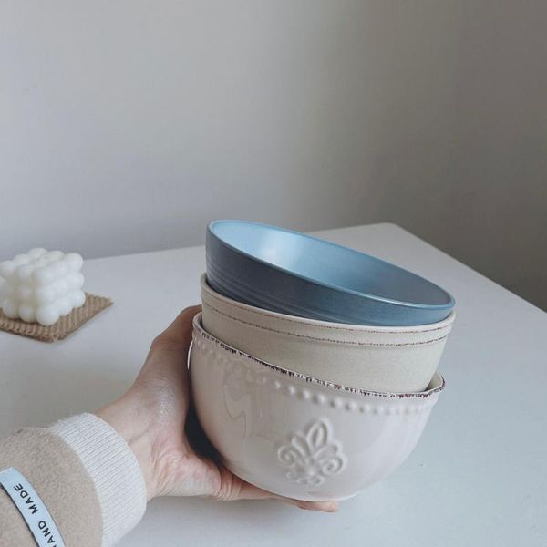 

bowls simple creative ceramic noodle bowl 5.5-6 inch instant korean noodles solid color relief soup cute kitchen dinnerware