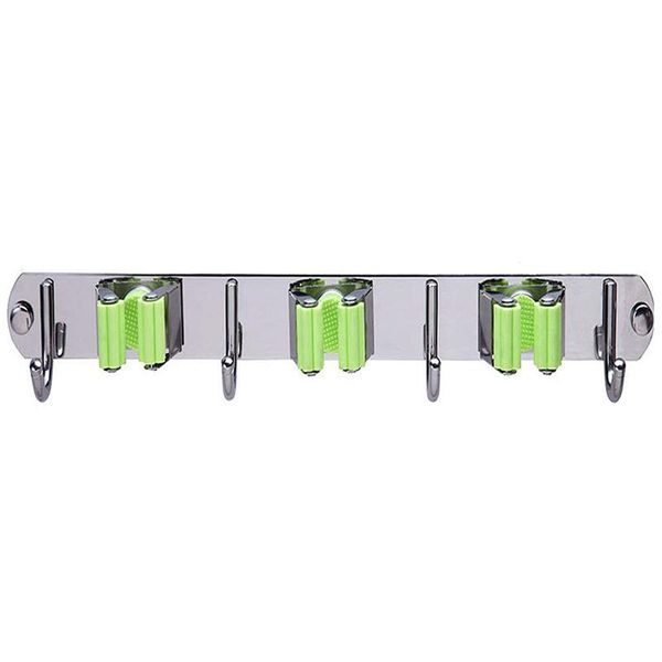

hooks & rails mop and broom holder, wall mount metal stainless steel garden holder organizer, screws or self adhesive utility