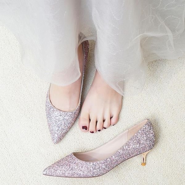 

dress shoes wedding shoe girl's bridal sequins high heel slender pink pregnant woman's princess crystal, Black
