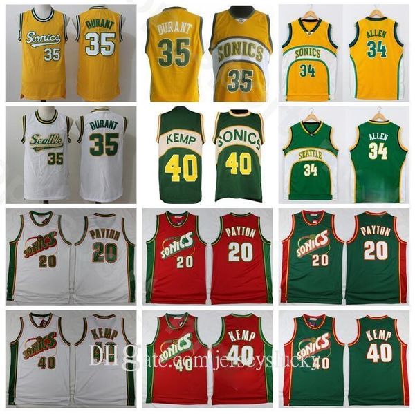 

men shawn kemp jersey gary payton kevin durant ray allen stitched green yellow white red home away breathable basketball jersey, Black;red