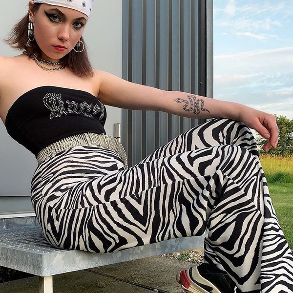 

zebra animal print elegant pants capris harajuku high waist trousers ladies casual office pants women streetwear 210518, Black;white
