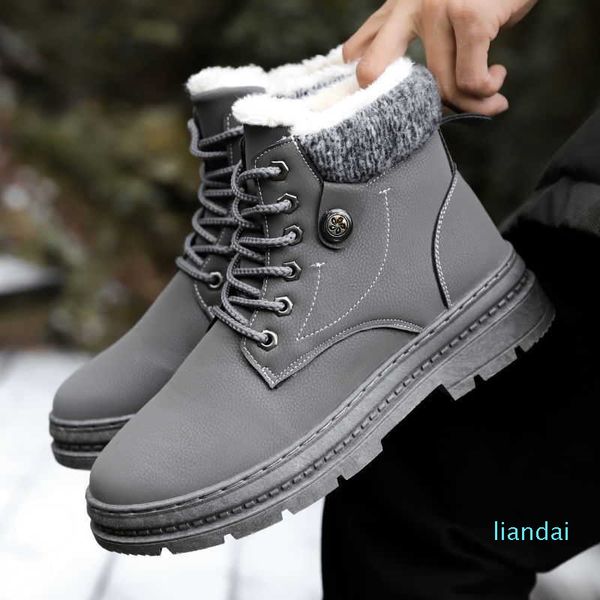 

new men boots leather waterproof lace up military boots men winter ankle lightweight shoes for men winter casual non slip 2021 g0910, Black