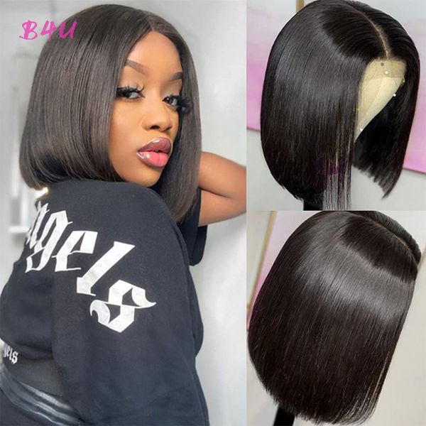 

straight bob lace front wig blunt cut bob human hair wig brazil straight 13x4, Black