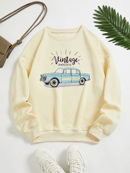

letter & car print thermal pullover q6uu#, White;black
