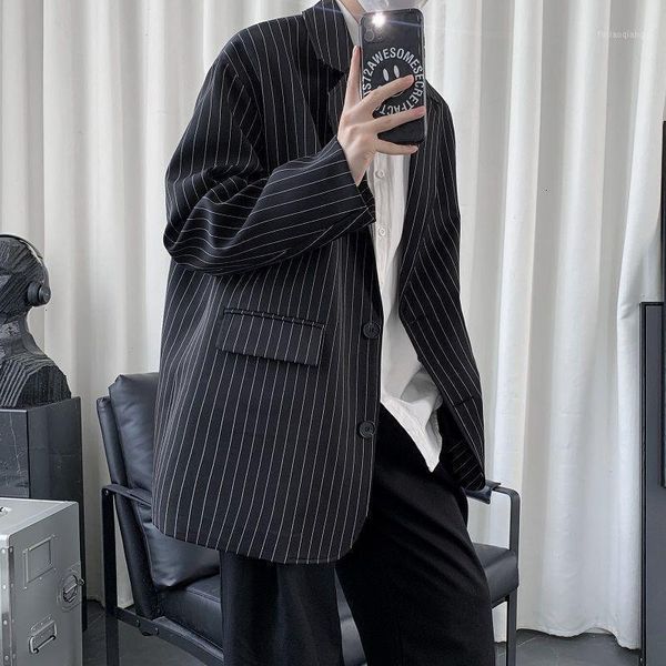 

stripe men's casual loose blazer 2021 fashion man classic harajuku suit jacket male clothing korean streetwear jackets, Black;brown