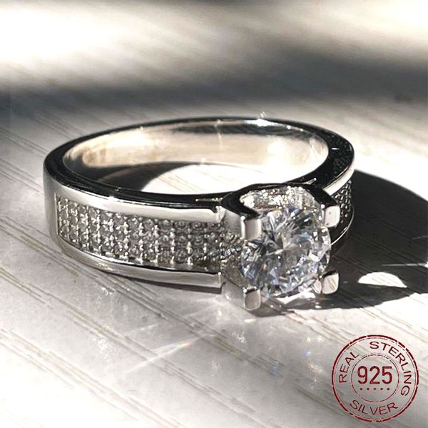 

original solid 925 silver wedding band men luxury 1 ct 6mm lab diamond natural zircon gemstone ring jm-058, Slivery;golden