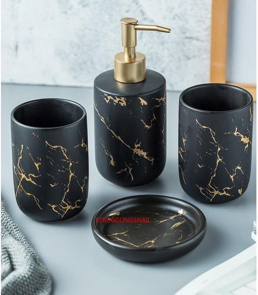 

bath accessory set ceramic bathroom washing tools water bottle mouthwash cup imitation marble soap dish toothbrush holder