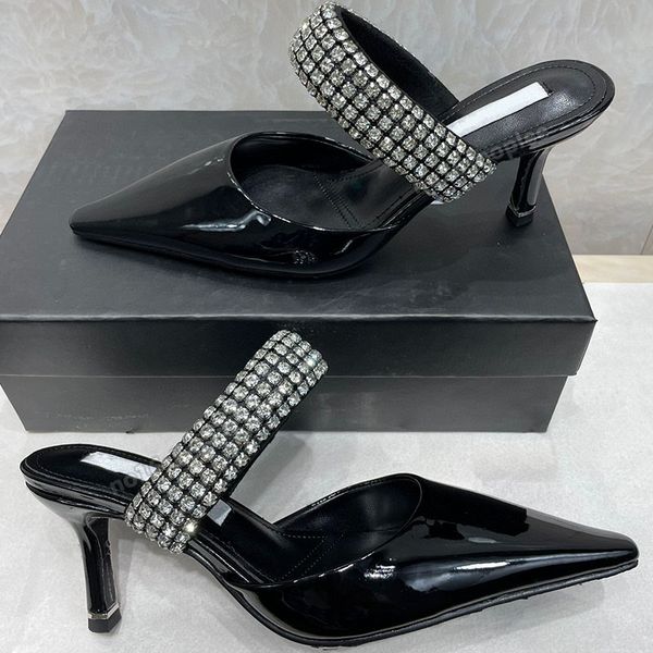 

jessie sandals designer luxury shoes crystal decoration diving fabric upper leather sole ladies high heel casual shoe wool drag 1s058, Black