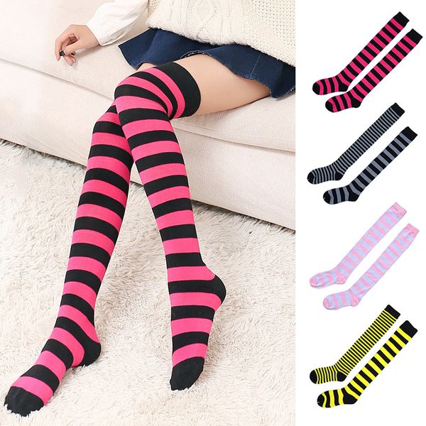 

women stripe tight stockings warm thigh high over the knee socks elastic cotton stockings winter spring mujur medias collants, Silver