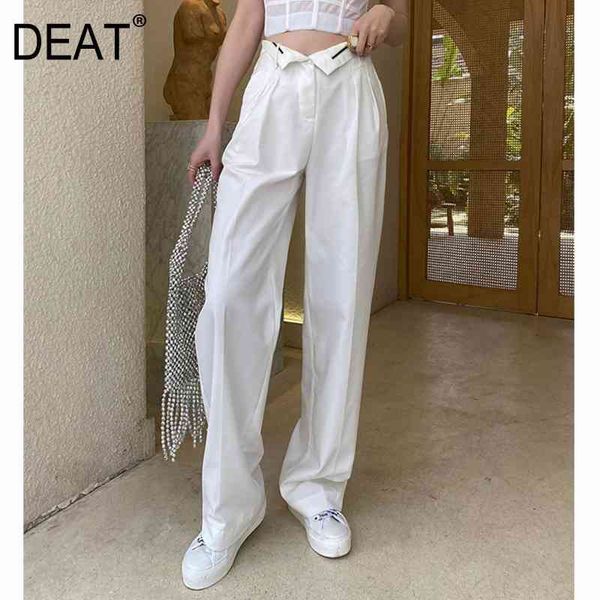 

high waist white fold stitch long wide leg trousers pants women fashion summer and spring 1w907 210421, Black;white