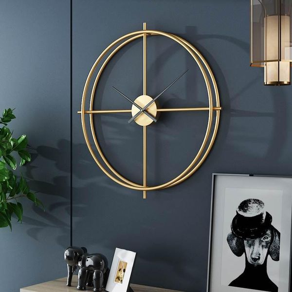 

wall clocks 50/64/90cm big golden black clock living room vintage wrought iron mute study metal nordic creative decor