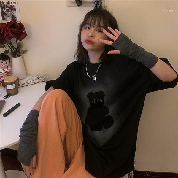 

women's t-shirt houthion oversized plus size cartoons pint tees korean short sleeve tshirt o-neck fashion casual, White