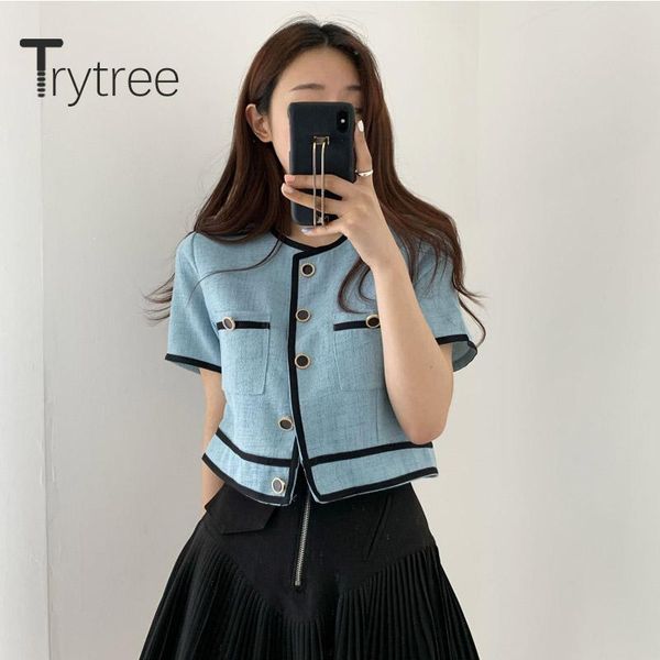 

women's jackets trytree 2021 summer women casual coat o-neck single breasted fashion pockets temperament vintage all-purpose style top, Black;brown