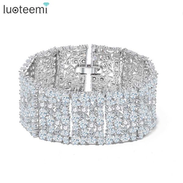 Luoteemi Luxury White Gold-color Cubic Zirconia Micro pavimentato Donna Lady Fashion Wedding Jewelry Big Cz Bracciali Braccialetti Q0720