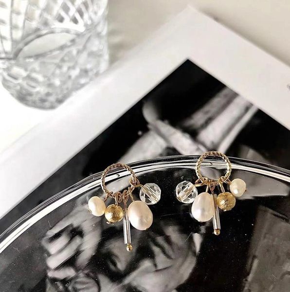 

dangle & chandelier vintage fashion metal circle drop earrings for women girls freshwater pearl pendant elegant student party gift, Silver