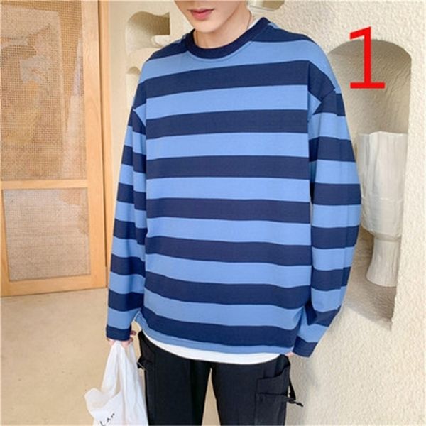

korean trend personality fashion men's long sleeve t shirt 210420, White;black