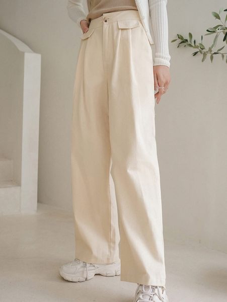 

dazy flap detail wide leg pants i9ji#, Black;white
