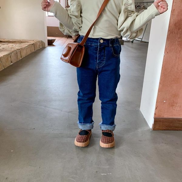 

jeans spring autumn girls baby denim pants kids trousers children fashion skinny curl bottom 1 to 6 yrs, Blue