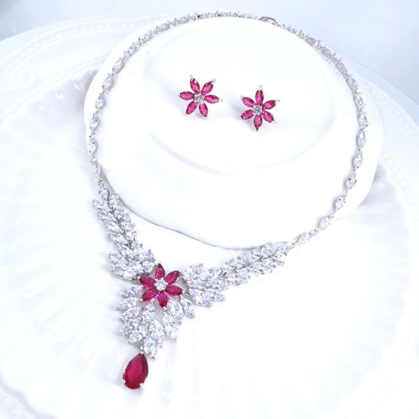 

earrings & necklace 2021 fashion romantic crystal flowers cz zircon earring set wedding bride banquet dressing jewelry, Silver