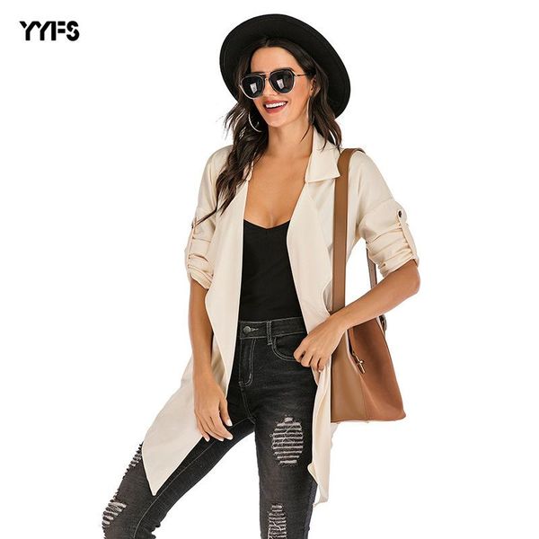 

women's trench coats european and american clothing spring solid color collar pocket coat long slimming lon, Tan;black