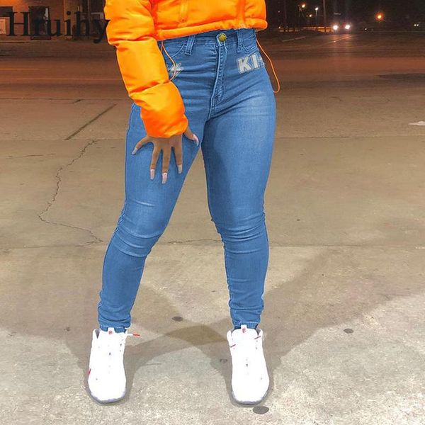 

women's pants & capris fashion women bottoms casual personalized arrival denim pencil skinny letter printing pantalones para mujer, Black;white