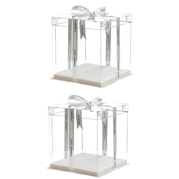 

gift wrap 2pcs 8inch transparent birthday cake box container dessert storage (transparent)