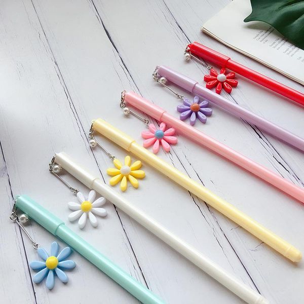 

gel pens 36pcs plastic creative cute little daisy pendant pen cartoon fresh pearlescent quick-drying black