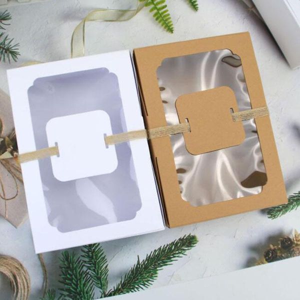 

120pcs kraft paper candy box favor gift pvc clear window cookies treats boxes christmas wedding party decoration wrap