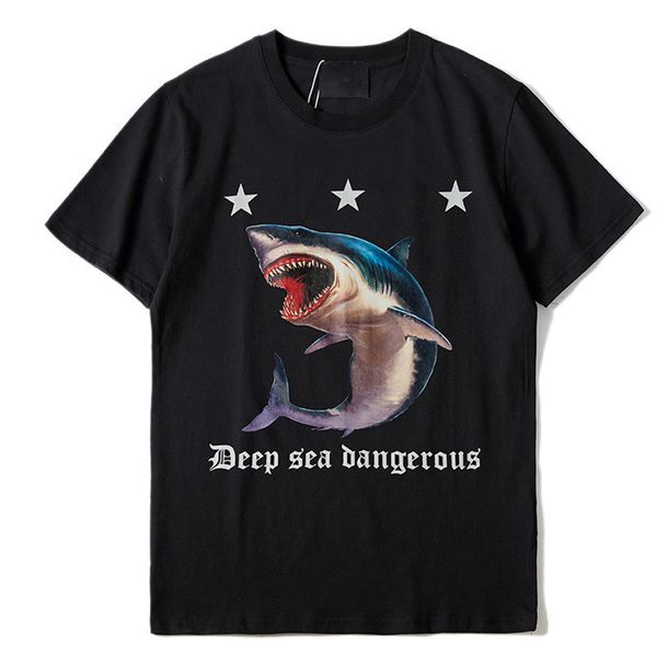 

famous designer men's tee short-sleeved star small shark mouth print round neck summer black s-xl size, White;black