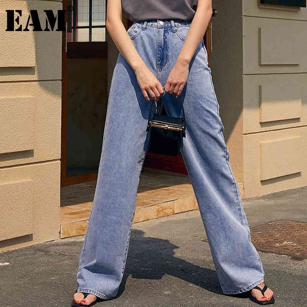 

[eam] high waist brief blue long casual wide leg jeans loose women trousers fashion spring autumn 1dd8063 210512