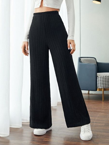 

solid wide leg pants p1vl#, Black;white