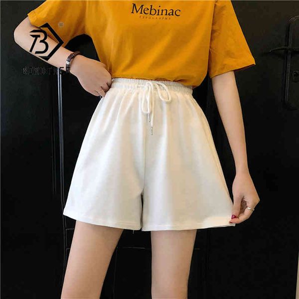 

ins women sport drawstring summer cotton wide leg shorts female elastic loose beach short b11207p 210416, White;black