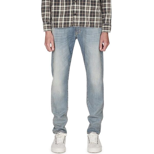 

men's jeans european street style represent solid color straight loose trendy denim trousers casual old basic high men, Blue